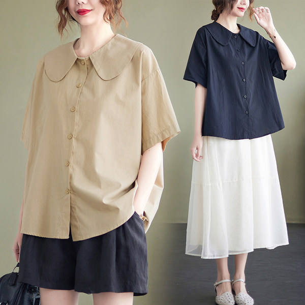 เสื้อลินินคนอ้วน เสื้อทีเชิ้ตคนอ้วนผู้หญิง เสื้อทีเชิ้ตตัวใหญ่ By Literary Plus size