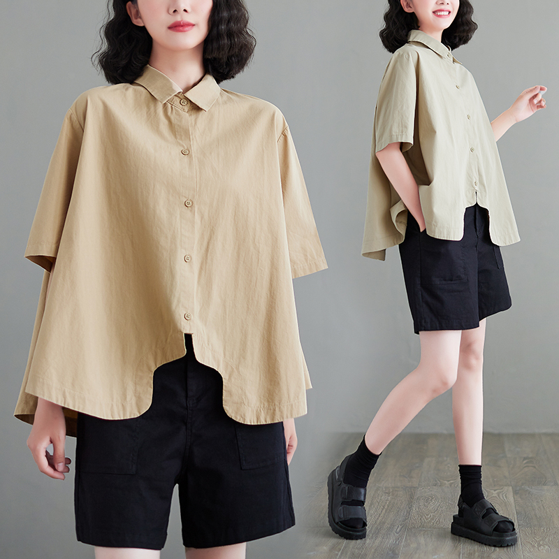 เสื้อทีเชิ้ตคนอ้วนผู้หญิงสไตล์คอตตอนลินินมีไซต์อก 47-48 นิ้ว