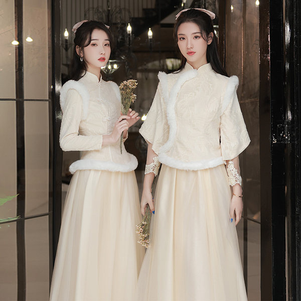 ชุดเพื่อนเจ้าสาวสีครีม ชุดเพื่อนเจ้าสาว ชุดไปงานแต่งงาน