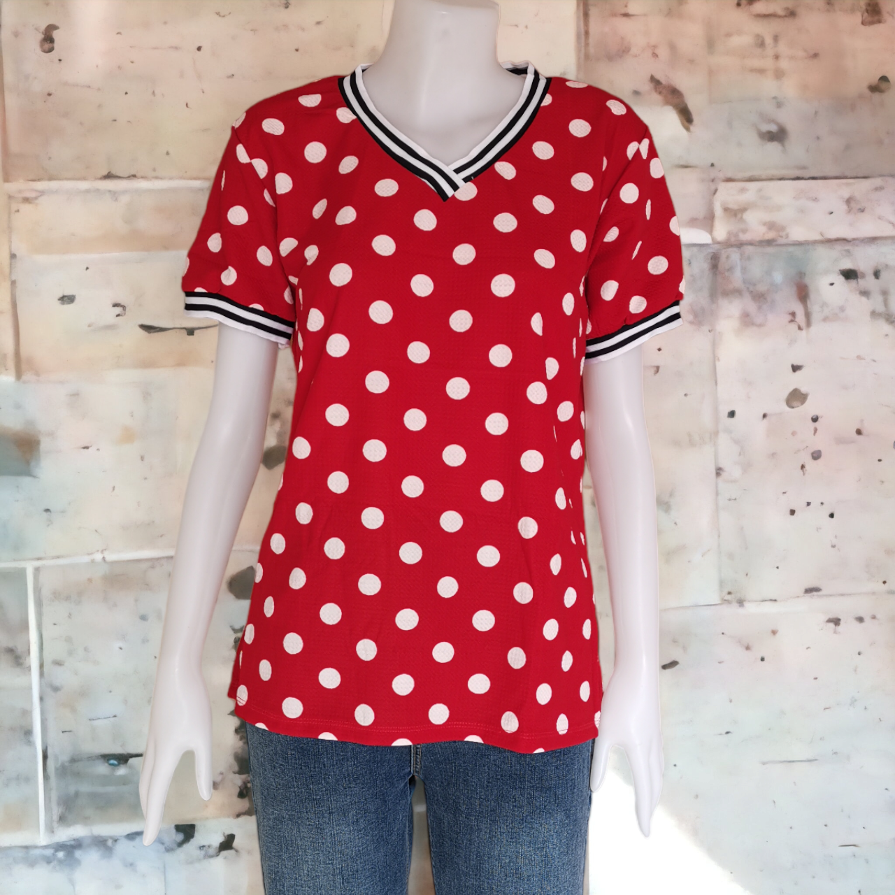 Blouse3244-3254 Big Size เสื้อแฟชั่นไซส์ใหญ่ คอวี แขนสั้น ผ้าวูลเวฟ(ผ้าหนังไก่)เนื้อดีนุ่มยืดหยุ่นสูงใส่สบาย มีหลายสีหลายลาย