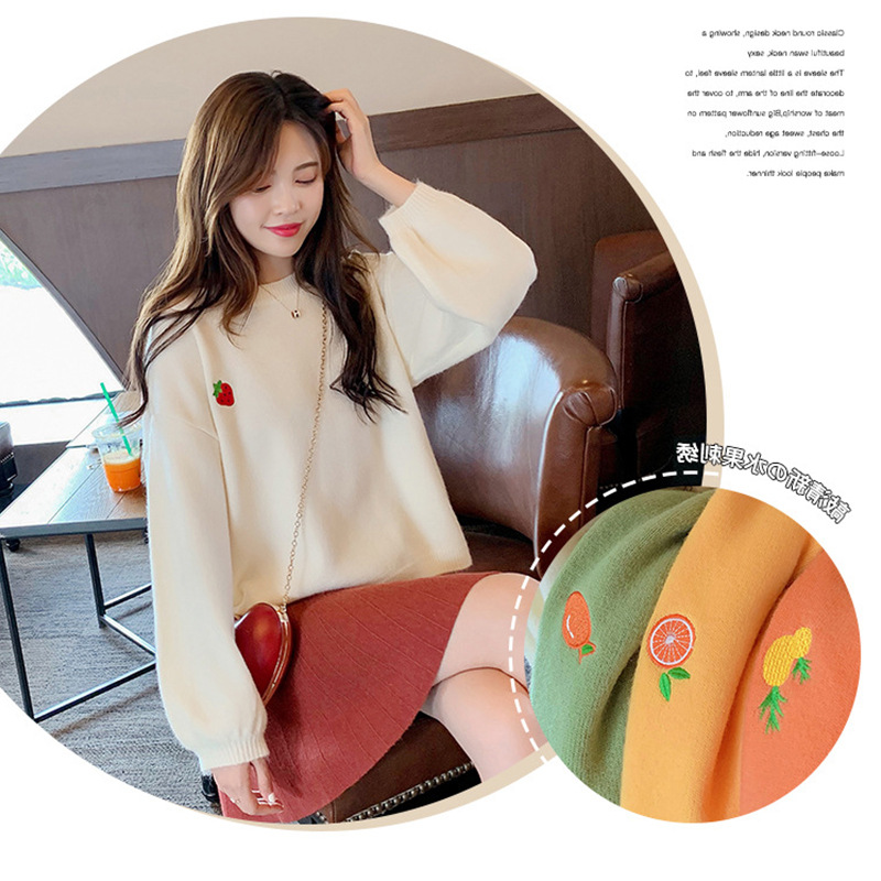Sweater เสื้อสเวทเตอร์ไหมพรม ปักลายผลไม้ สวยหวาน ไหมพรมเนื้อดี นุ่ม ยืดได้เยอะ สายเกาหลีห้ามพลาดน้าาา freesize