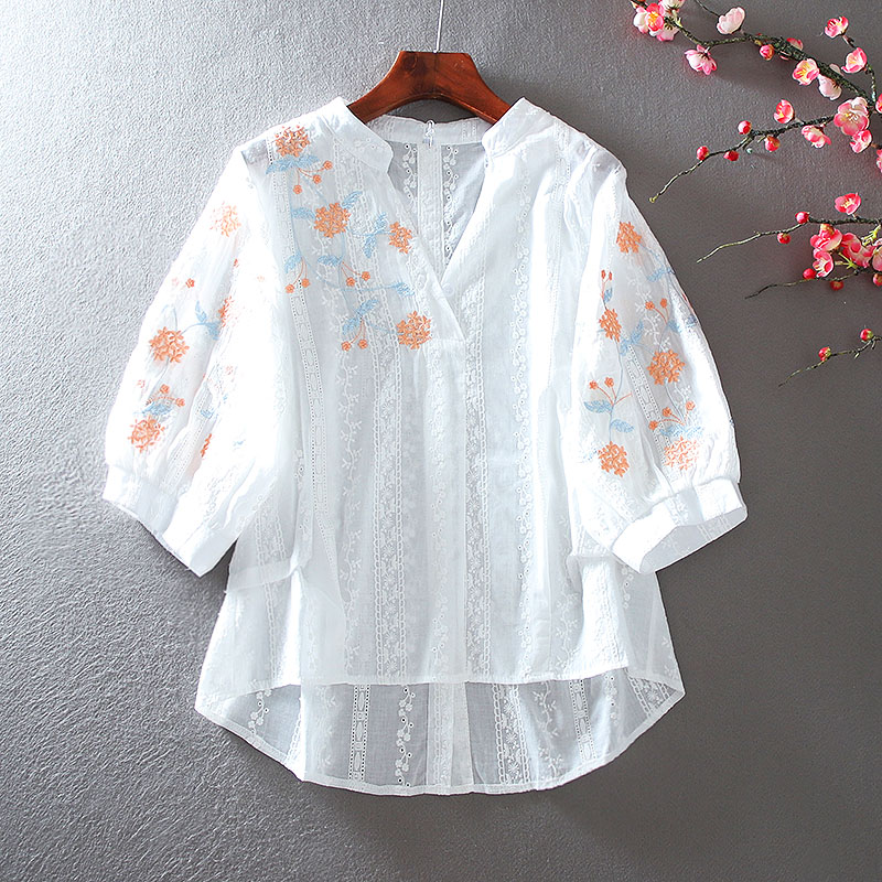เสื้อลินิน เสื้อผ้าฝ้ายลินิน เสื้อเชิ้ตผ้าลินิน ปักลายสวยๆด้วยด้าย สไตล์VINTAGE BY Dreamroom