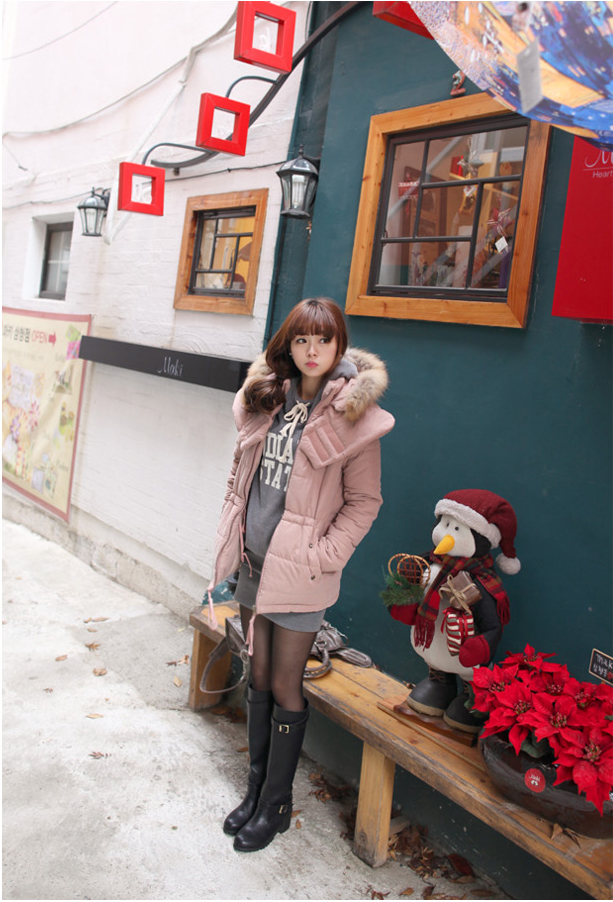 เสื้อโค้ทกันหนาว อุ่นมาก กันหนาวได้ดีค่ะ แต่งขนเฟลอช่วงฮู้ด แบรนด์ RJ STORY แท้ พร้อมส่ง ชมพูหม่น ออกกะปิ