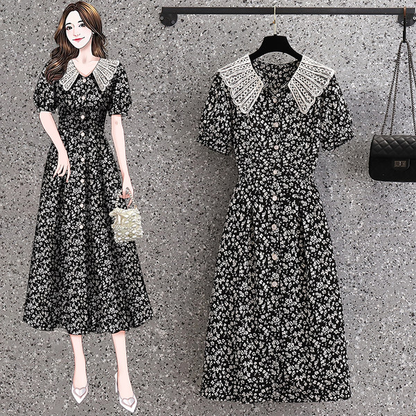 เดรสคนอ้วน เดรสสาวอวบ ชุดเดรสคนอ้วนวัยรุ่นแขนสั้น BY PLUS SIZE Girl