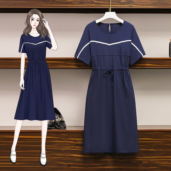 เดรสคนอ้วน เดรสสาวอวบ ชุดเดรสคนอ้วนวัยรุ่นแขนสั้น BY PLUS SIZE Girl