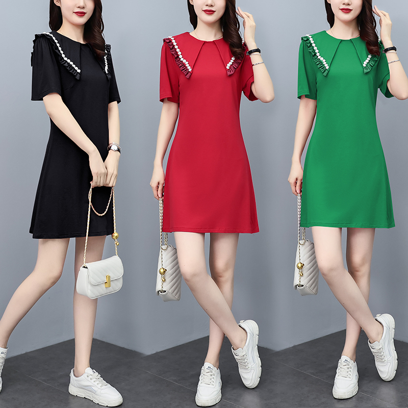 เดรสแขนสั้น มีไซส์ L-4XLอก 38-47 นิ้ว ใส่ได้ทั้งสาวหุ่นดีน่ารักจนถึงสาวอวบพลัสไซส์