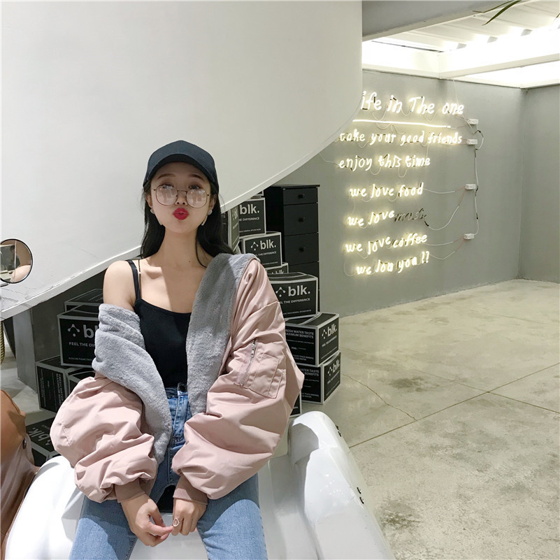 งานจริงน่ารักมาก!! เสื้อกันหนาวบุขนช่วงตัวและฮู้ดนุ่มสุดๆ ทรงโคล่ง Over Size ช่วงแขนบุซับในกันลม งานดีพร้อมส่งจ้า สีชมพูนู๊ด