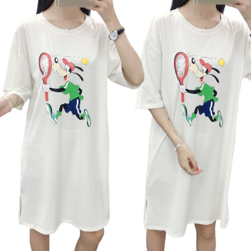 Dress4006 ชุดเดรสโอเวอร์ไซส์ทรงปล่อยใส่สบาย ผ้าคอตตอนสีพื้นเนื้อดีหนานุ่มสวยเกรดพรีเมียม หน้าอกสกรีนลายคมชัด ผ้าสวยเกินราคาเนื้อดีนุ่มใส่สบายยืดขยายได้เยอะ