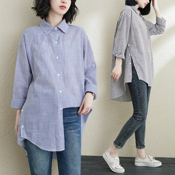 เสื้อทีเชิ้ตคนอ้วนผู้หญิงสไตล์คอตตอนลินินมีไซต์อก 47-48 นิ้ว