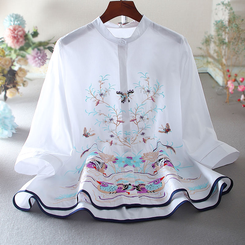 เสื้อลินิน เสื้อผ้าฝ้ายลินิน เสื้อเชิ้ตผ้าลินิน ปักลายสวยๆด้วยด้าย สไตล์VINTAGE
