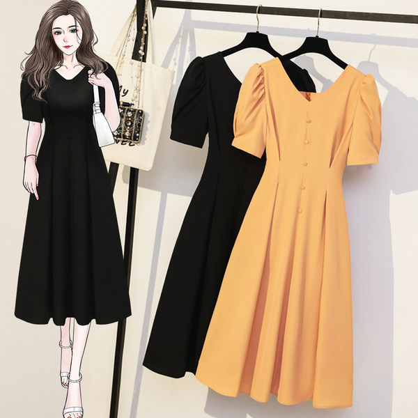 เดรสคนอ้วน เดรสสาวอวบ ชุดเดรสคนอ้วนวัยรุ่นแขนสั้น BY PLUS SIZE Girl