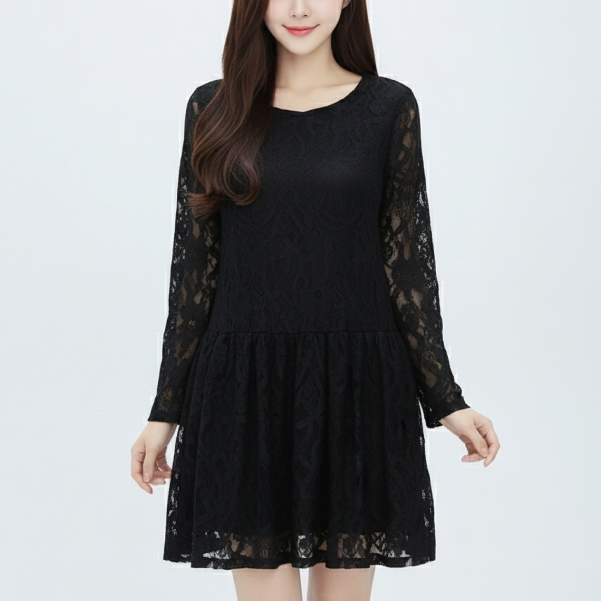 Dress4450 เดรสลูกไม้แขนยาวสีดำทรงปล่อยชายระบาย มีซับในอย่างดี ผ้าลูกไม้คอตตอนอย่างดีเกรดพรีเมียมหนามีน้ำหนักทิ้งตัว มีกระดุมคอด้านหลังใส่ง่าย งานสวยหรูดูแพง ใส่ได้ทุกโอกาส
