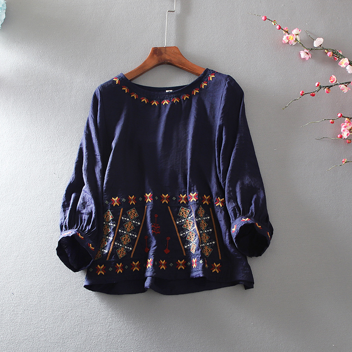 เสื้อลินิน เสื้อผ้าฝ้ายลินิน เสื้อเชิ้ตผ้าลินิน ปักลายสวยๆด้วยด้าย สไตล์VINTAGE BY Dreamroom