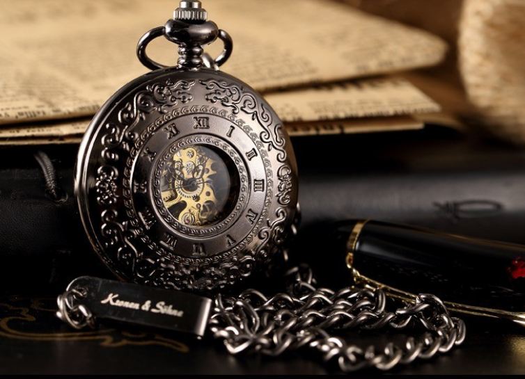 นาฬิกาล็อคเก็ต แบบ Mechanical watch นาฬิกาโชว์กลไก Kronen and Sohne KS นาฬิกา สร้อยคอ สุดหรู สัญชาติ เยอรมัน สีดำ เลขโรมัน 713325