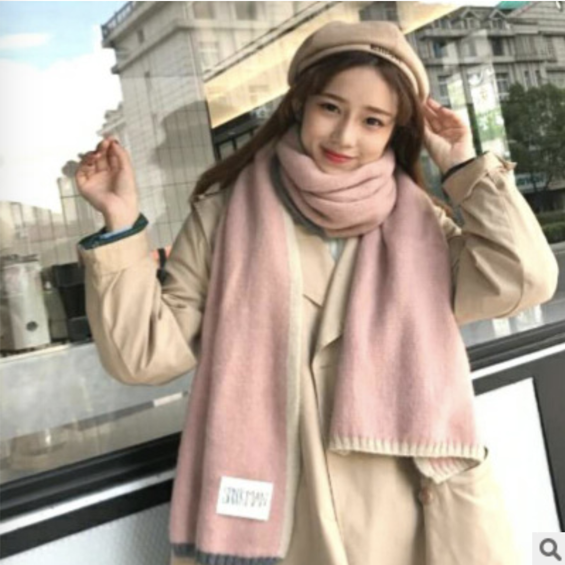 ผ้าพันคอไหมพรมเนื้อนุ่มมากกก แต่งแถบสีมีลูกเล่นน่ารัก สไตล์เกาหลี พร้อมส่ง same pic