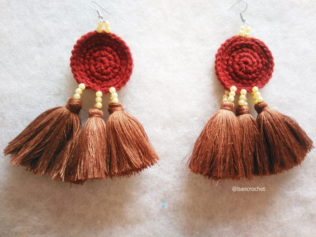 ต่างหูถักโครเชต์ crochet earrings หลากสี 5 นิ้ว