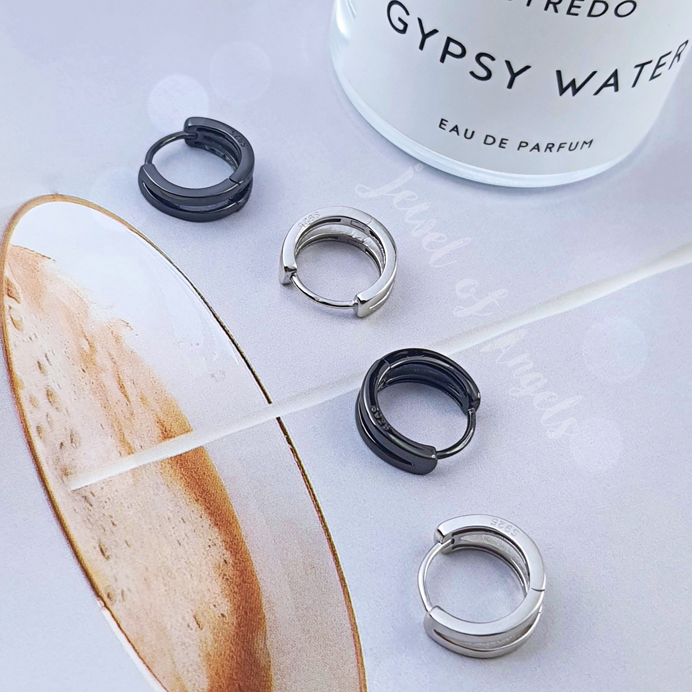 ต่างหูห่วงเงินแท้ S925 รุ่น Twin ห่วง2แฉก สีเงิน สีดำ สูง13mm ตุ้มหูห่วง เงินแท้ทั้งชิ้น Silver925