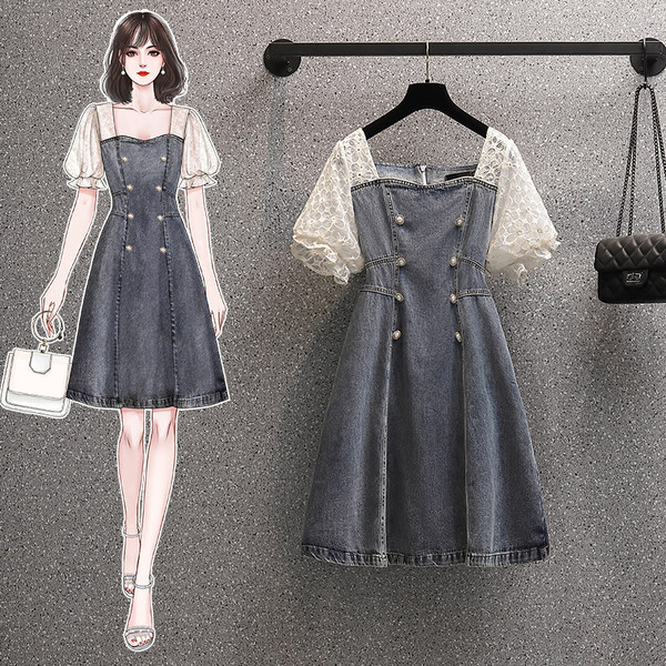 เดรสคนอ้วน เดรสสาวอวบ ชุดเดรสคนอ้วนวัยรุ่นแขนสั้น BY PLUS SIZE Girl