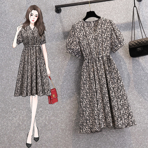 เดรสคนอ้วน เดรสสาวอวบ ชุดเดรสคนอ้วนวัยรุ่นแขนสั้น BY PLUS SIZE Girl