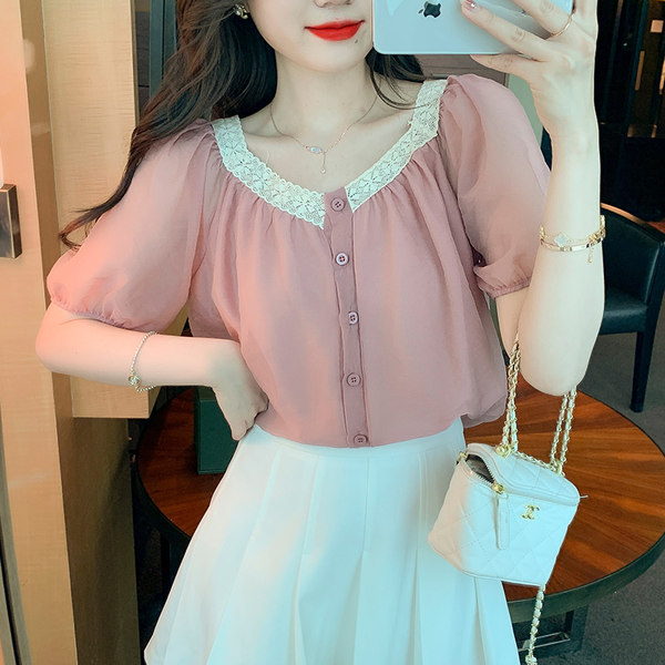 เสื้อลูกไม้ แขนสั้น