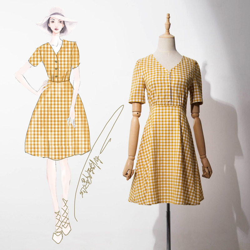 Dress4549 เดรสลายสก็อตคอวีกระดุมหน้าแกะได้ ซิปหลังใส่ง่าย มีผ้าผูกเอว ผ้าคอตตอนลินินเนื้อดีใส่สบาย งานดีทรงดี ทรงนี้น่ารักใส่ได้เรื่อยๆ ใส่ทำงาน/ใส่เที่ยว ชุดเดียวจบ มี 2 สี เหลือง, แดง