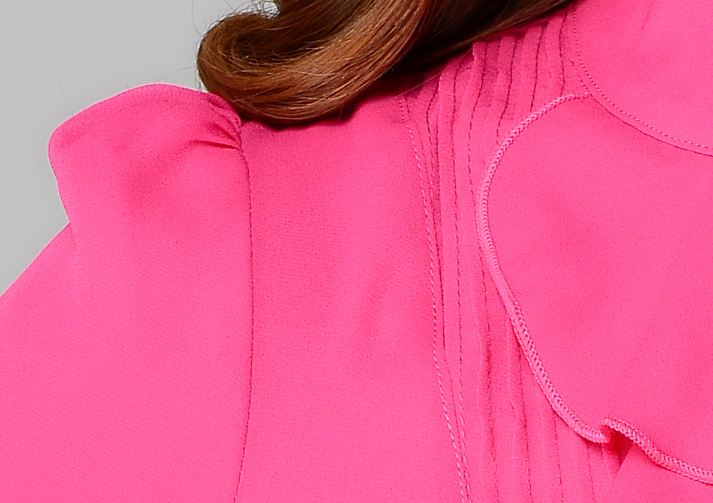 เสื้อเชิ้ตใส่ทำงาน เสื้อชีฟอง แขนยาว สีชมพู สีกุหลาบ มีระบาย เป็นพู่ ที่อก แบบสลิมฟิต เสื้อทำงานเข้ารูป มีดีไซน์ 787764_1