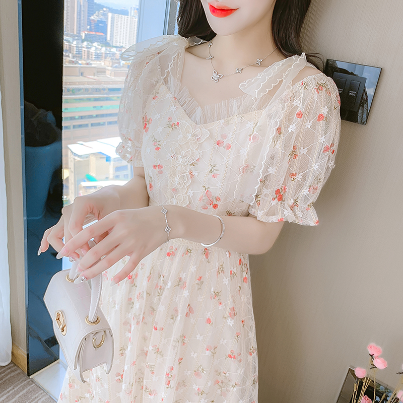 เดรสลูกไม้ เดรสชีฟองสวยๆ แขนสั้น By Meiyi women's clothing