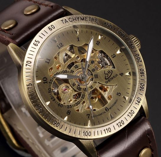 นาฬิกาข้อมือ โชว์กลไก Mechanical watch สายหนังแท้ นาฬิกาข้อมือ ไขลาน สายหนังแท้ สไตล์วินเทจ เหมาะสำหรับ คนแพ้สายโลหะ 471435