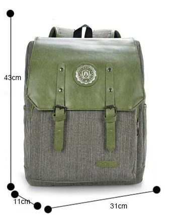 กระเป๋าเป้ กระเป๋าสะพายหลัง กระเป๋าใส่ notebook สไตล์ญี่ปุ่น สีเขียวอ่อน ใส่หนังสือเรียน ใส่เสื้อผ้าเที่ยว ผ้าแคนวาส ผสมหนัง คลาสสิค 818815_3