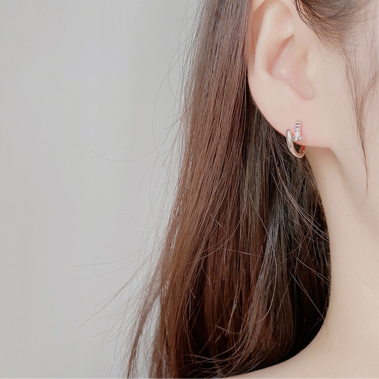 ต่างหูเงินแท้ S925 รุ่น Sincere ต่างหูห่วงตะปู สูง12mm เงินแท้ทั้งชิ้น Silver925 ต่างหูผู้ชายตุ้มหูเงินแฟชั่น