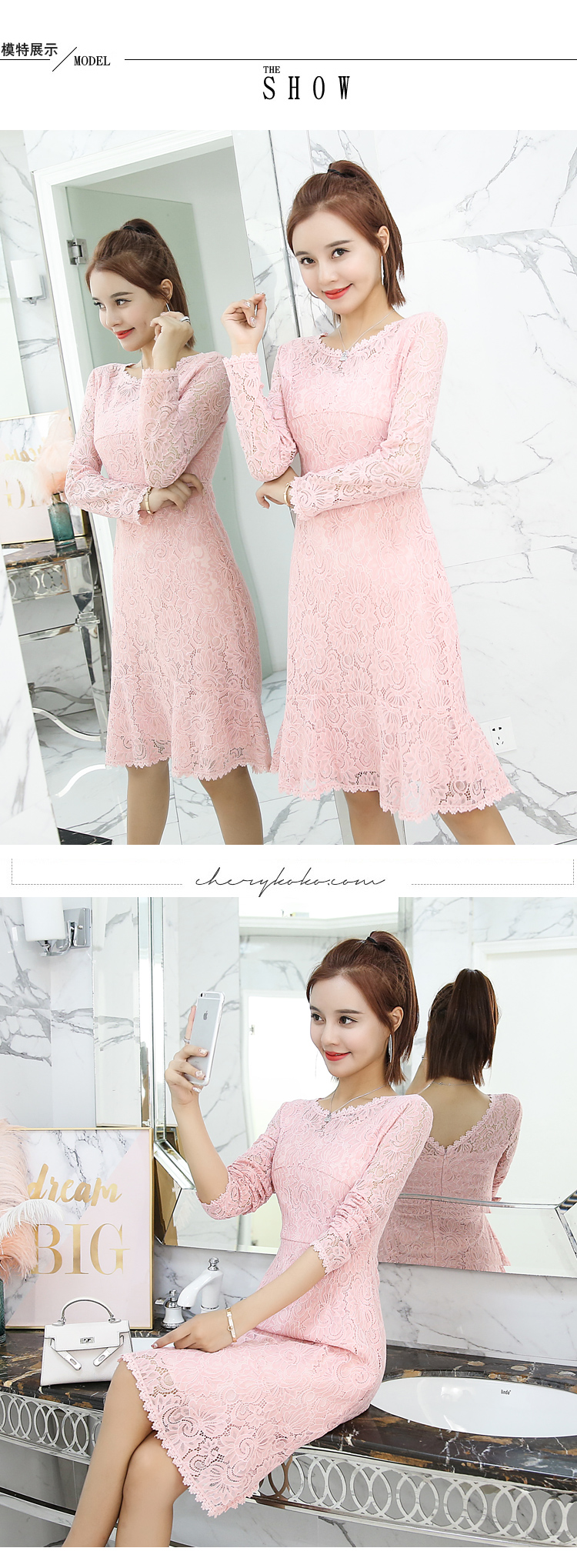 Dress4567 เดรสลูกไม้แขนยาว ซิปหลัง มีซับในอย่างดีทั้งชุด ผ้าลูกไม้เกรดพรีเมียมเนื้อดีลายสวยเนื้อหนามีน้ำหนัก งานสวยเหมือนราคาหลักพัน ทรงสวยเรียบหรูใส่ทำงาน/ใส่ออกงานได้ **พร้อมส่งสีชมพูสีเดียวค่ะ