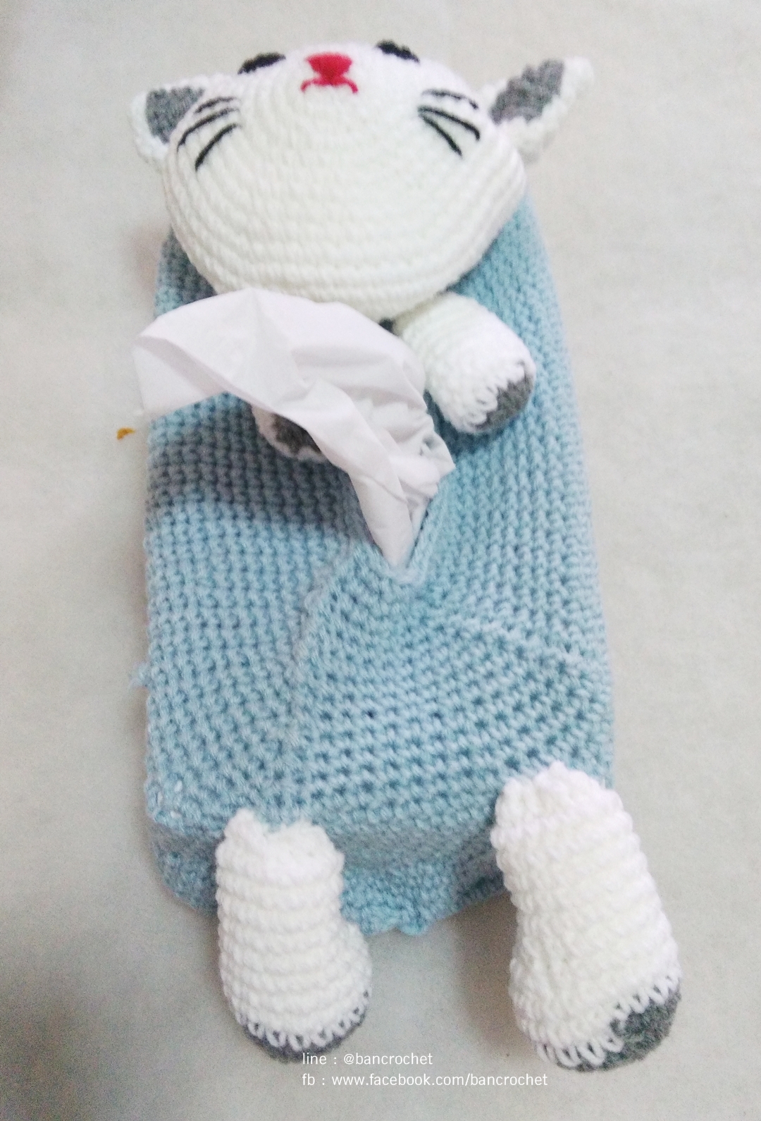 กล่องทิชชูถักตุ๊กตาแมว