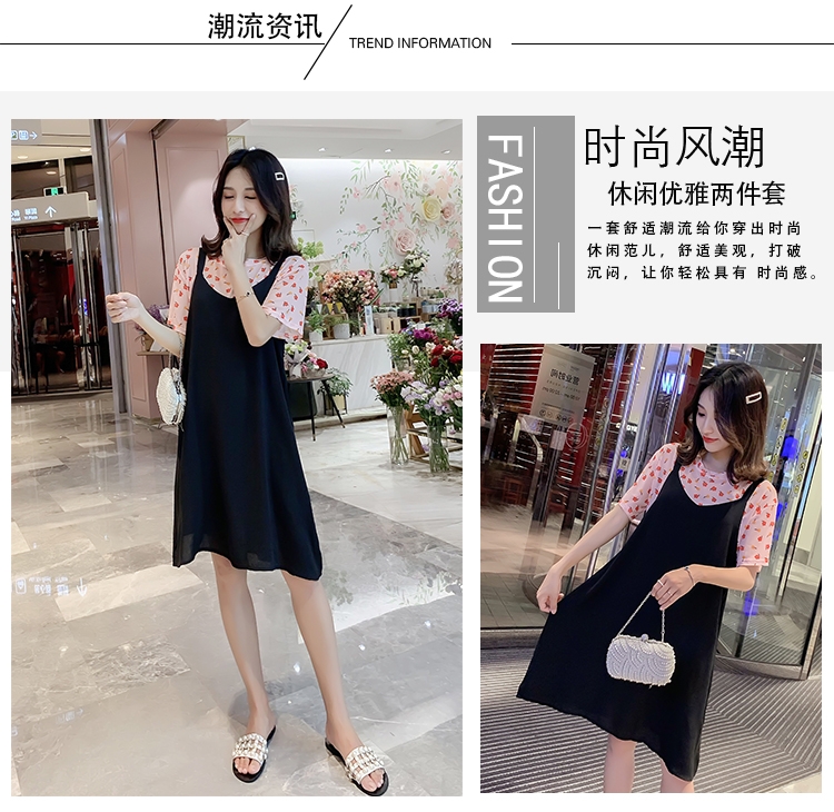 Dress4614 ชุดเดรสกระโปรงทรงปล่อยสีดำซิปหลังผ้าโพลีเนื้อดี พร้อมเสื้อตัวในลายดอกไม้โทนสีส้มผ้าเนื้อดียืดหยุ่นสูง งานสวยน่าใส่ ผ้านุ่มใส่สบาย แมทช์ได้ลงตัว ใส่เที่ยว/ใส่ทำงานได้