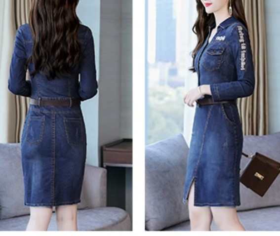 เดรสยีนส์ กระโปรงสั้น แขนยาว แบบเท่ ๆ เดรสยีนส์ สาวเปรี้ยว ใส่สวย ผ่าหน้าเล็กน้อย 990273
