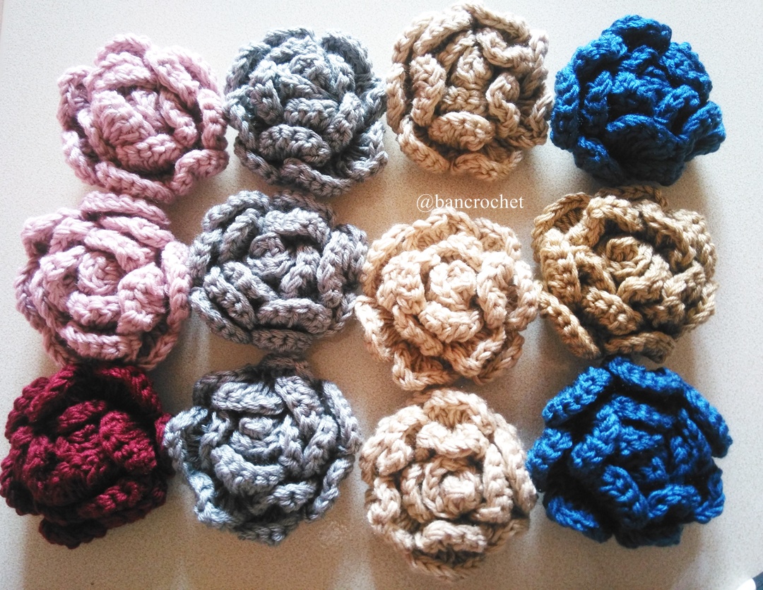 (ราคาส่ง) กุหลาบถักไหมพรม Rose Flowers Crochet หลากสี 4 นิ้ว