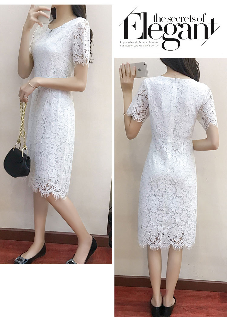 Dress4495 เดรสลูกไม้ทรงเข้ารูป ซิปหลังใส่ง่าย มีซับในอย่างดีทั้งชุด ผ้าลูกไม้คอตตอนเนื้อดีหนาสวย งานดีทรงดีลายสวย เรียบหรูดูแพงสุด ใส่ทำงาน/ใส่ออกงานได้
