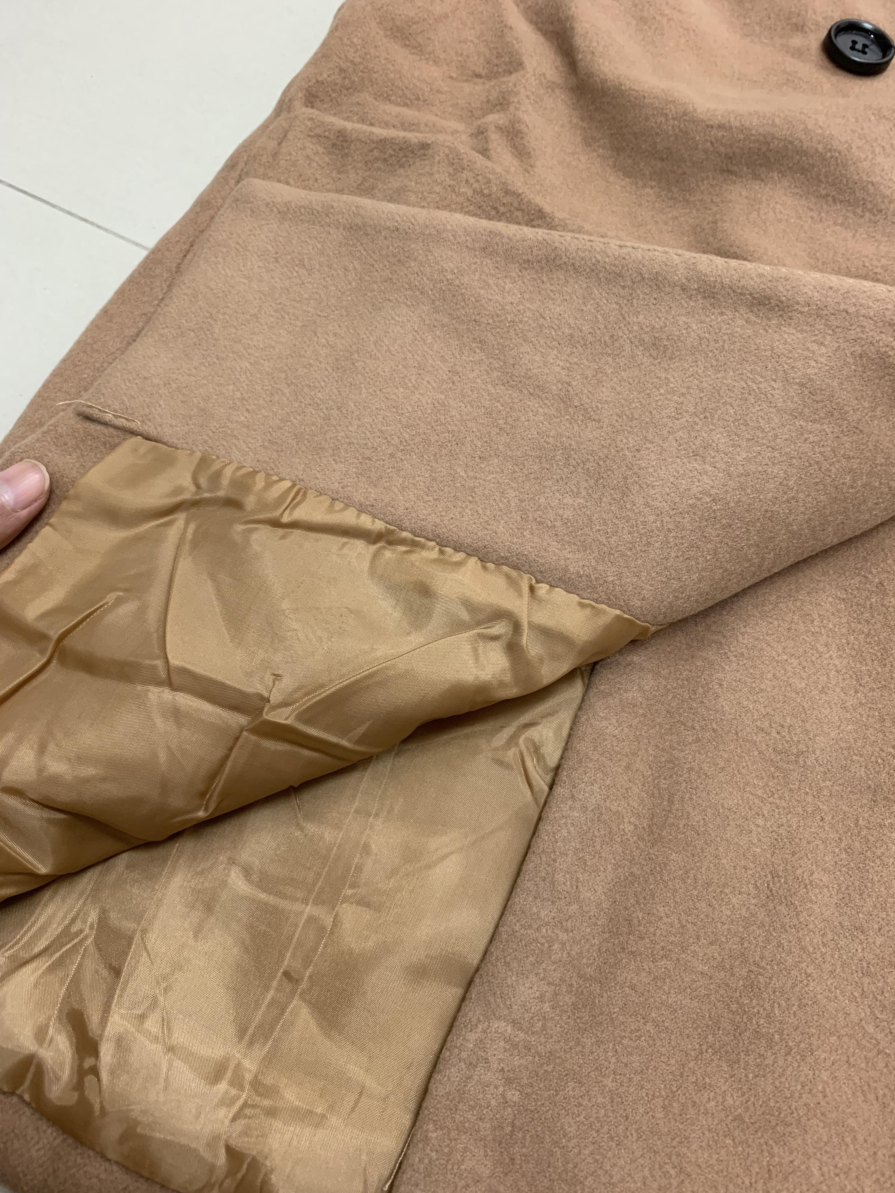 เสื้อโค้ทกันหนาว รุ่นกระดุม 2 แถว ทรงโคล่ง ผ้าวูลผสมสักกะหลาด สไตล์เกาหลี สีน้ำตาล