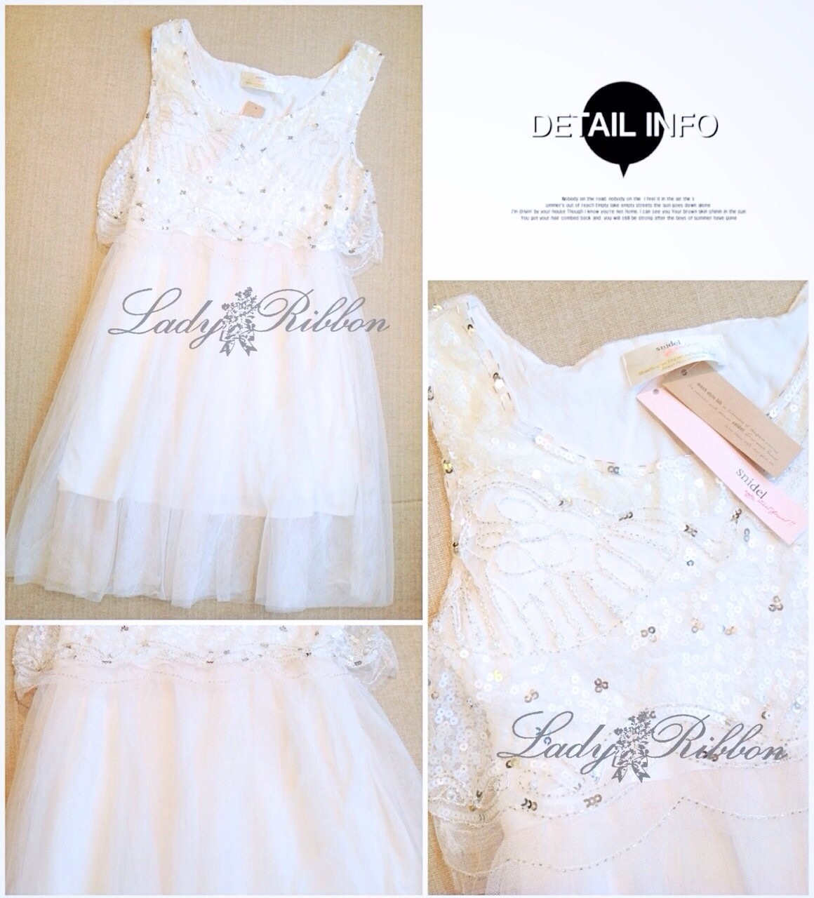 Lady Twinkle Glam Mini dress มินิเดรสแต่งเลื่อมและลูกปัดสีครีม same pic