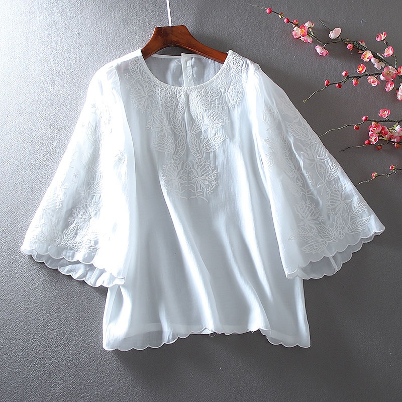 เสื้อลินิน เสื้อผ้าฝ้ายลินิน เสื้อเชิ้ตผ้าลินิน ปักลายสวยๆด้วยด้าย สไตล์VINTAGE BY Dreamroom