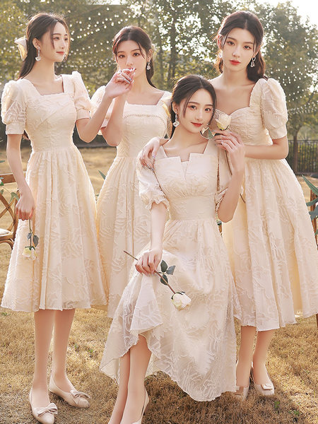 ชุดเพื่อนเจ้าสาวสีครีม ชุดเพื่อนเจ้าสาว ชุดไปงานแต่งงาน