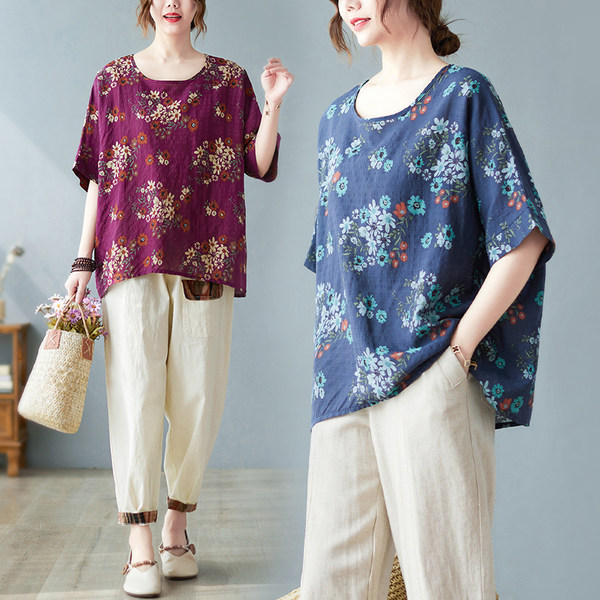 เสื้อลินินคนอ้วน เสื้อทีเชิ้ตคนอ้วนผู้หญิง เสื้อทีเชิ้ตตัวใหญ่ By Literary Plus size