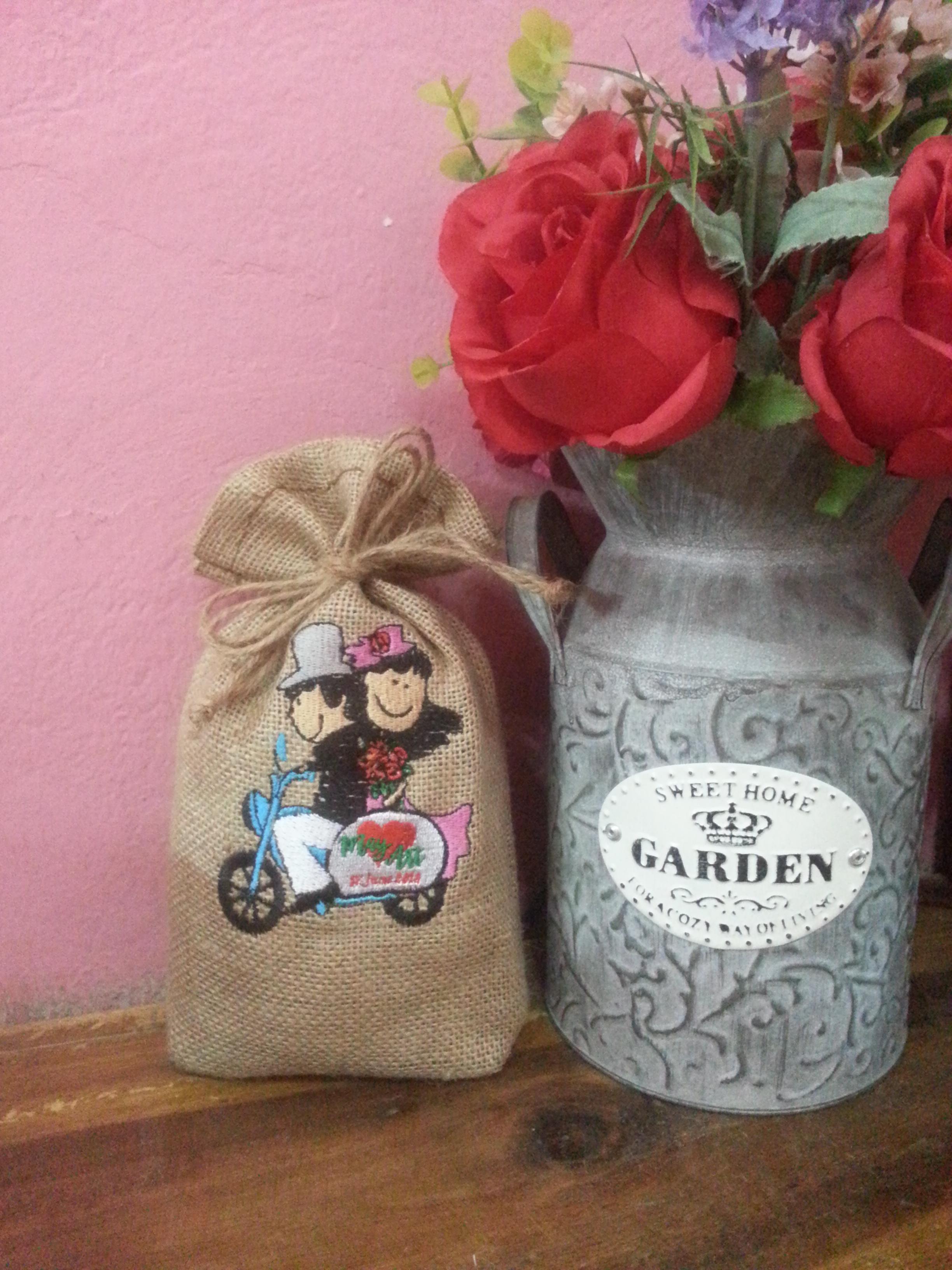 ถุงผ้ากระสอบหูรูดพร้อมงานปัก