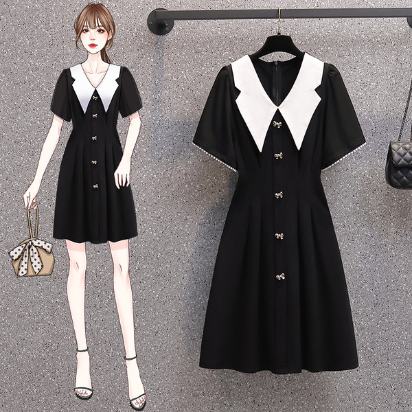 เดรสคนอ้วน เดรสสาวอวบ ชุดเดรสคนอ้วนวัยรุ่นแขนสั้น BY PLUS SIZE Girl