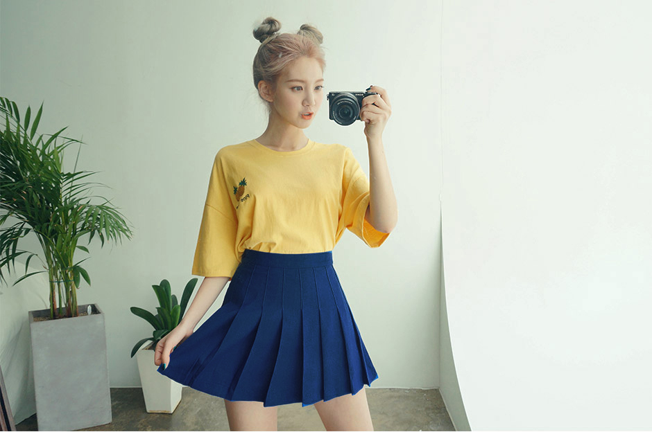 กระโปรงสั้นทรงเทนนิส ผ้าฮานาโกะ