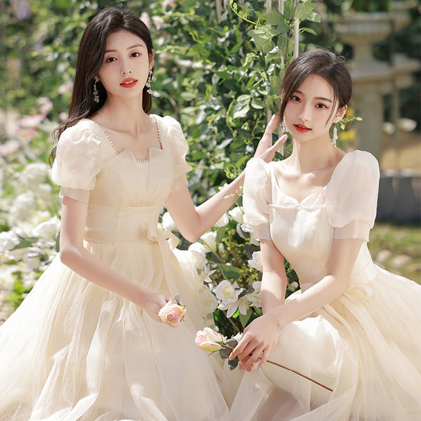 ชุดเพื่อนเจ้าสาวสีครีม ชุดเพื่อนเจ้าสาว ชุดไปงานแต่งงาน