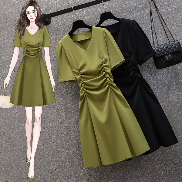 เดรสคนอ้วน เดรสสาวอวบ ชุดเดรสคนอ้วนวัยรุ่นแขนสั้น BY PLUS SIZE Girl