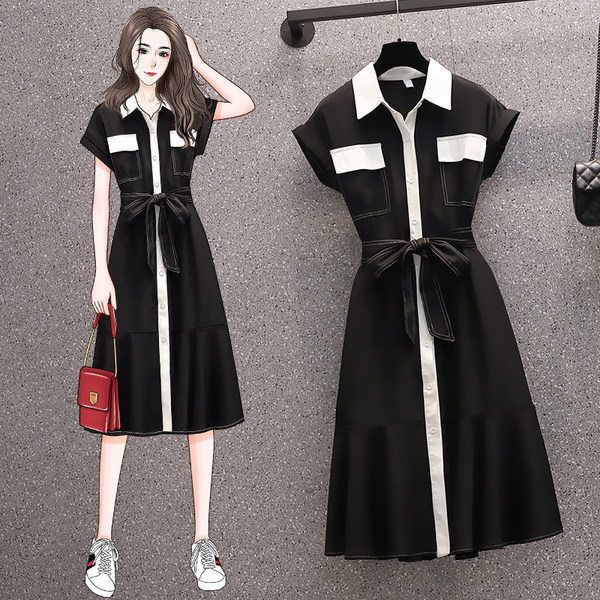 เดรสคนอ้วน เดรสสาวอวบ ชุดเดรสคนอ้วนวัยรุ่นแขนสั้น BY PLUS SIZE Girl