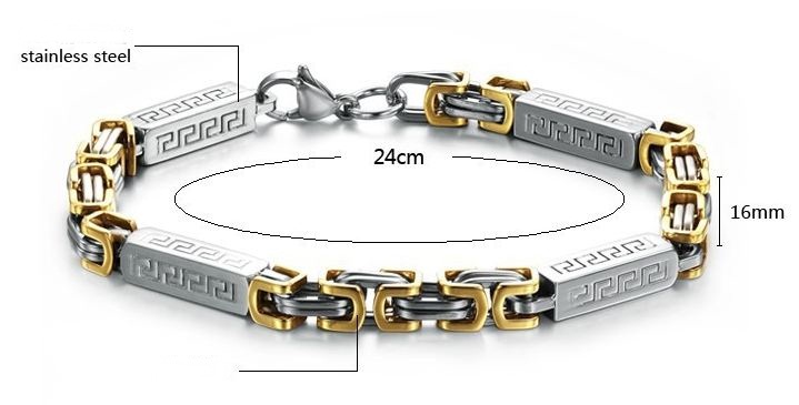 สร้อยข้อมือผู้ชาย กำไลข้อมือผู้ชาย ดีไซน์ โซ่ทอง สลับกับเสาสีเงิน 316 Titanium steel สลักอักษณ โรมัน ไม่ลอกไม่ดำ no 98696