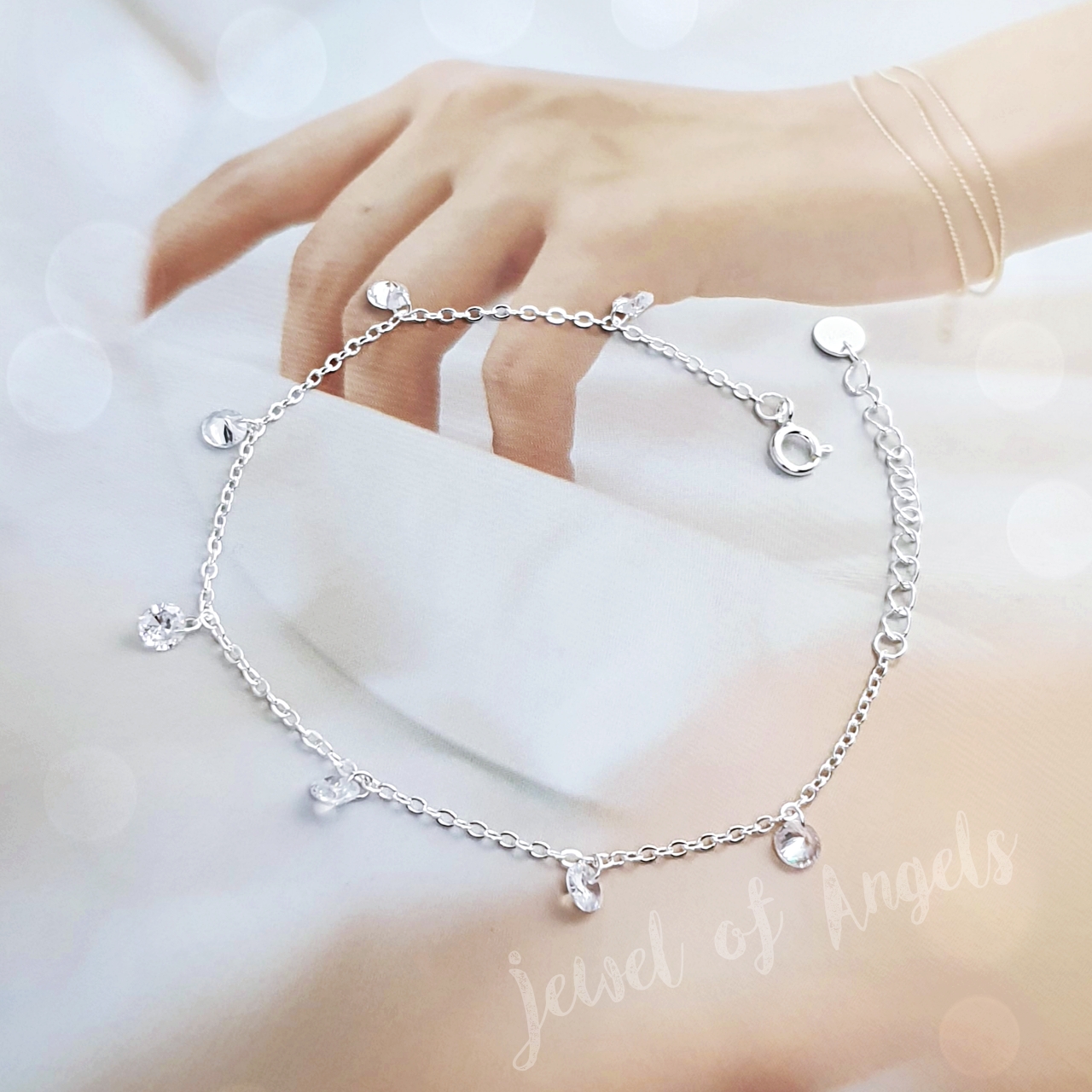 สร้อยข้อมือเงินแท้ S925 รุ่น Desire สร้อยลายโซ่ แต่งเม็ดคริสตัล สีเงิน เงินแท้ทั้งชิ้น silver925