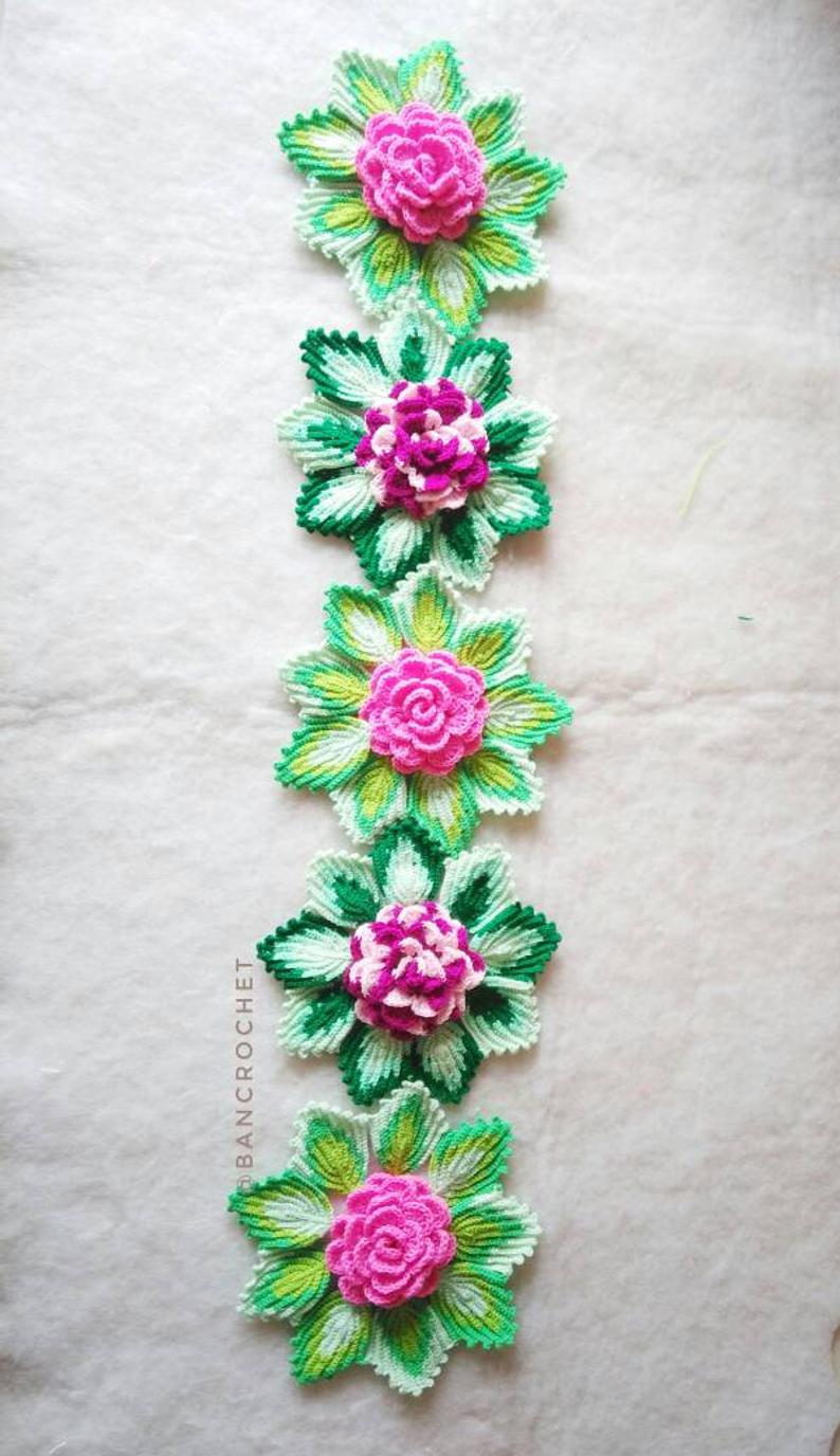 ผ้าปูโตีะถักโครเชต์ Crochet table runner หลากสี 29*127 cm